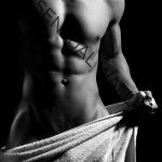 male nude barely covered with towel black and white poster
